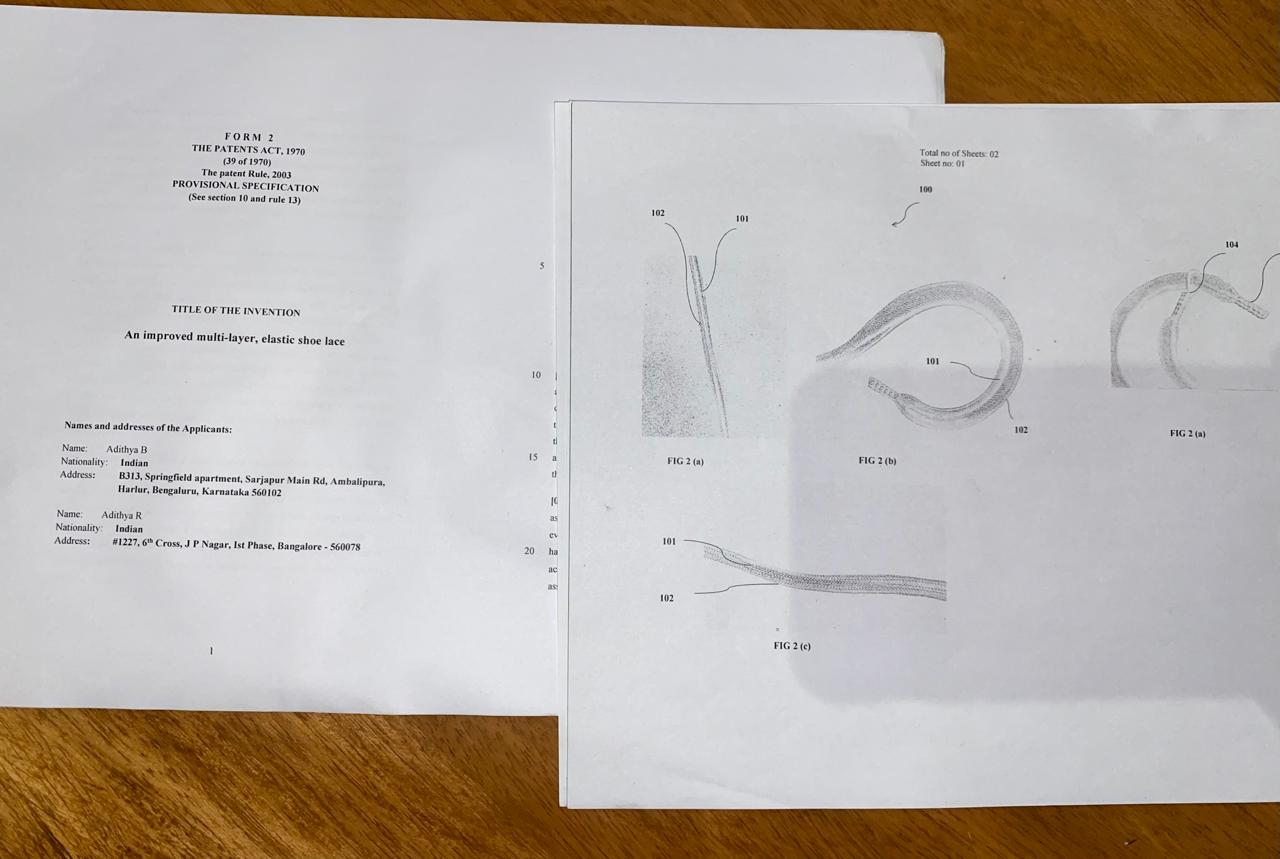 Shoe-lace patent filing drawings and documents