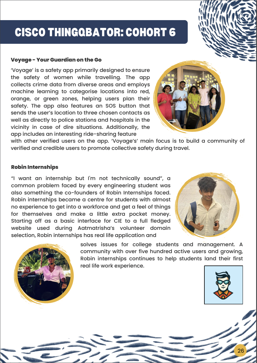Cisco ThingQbator newsletter featuring Robin Internships